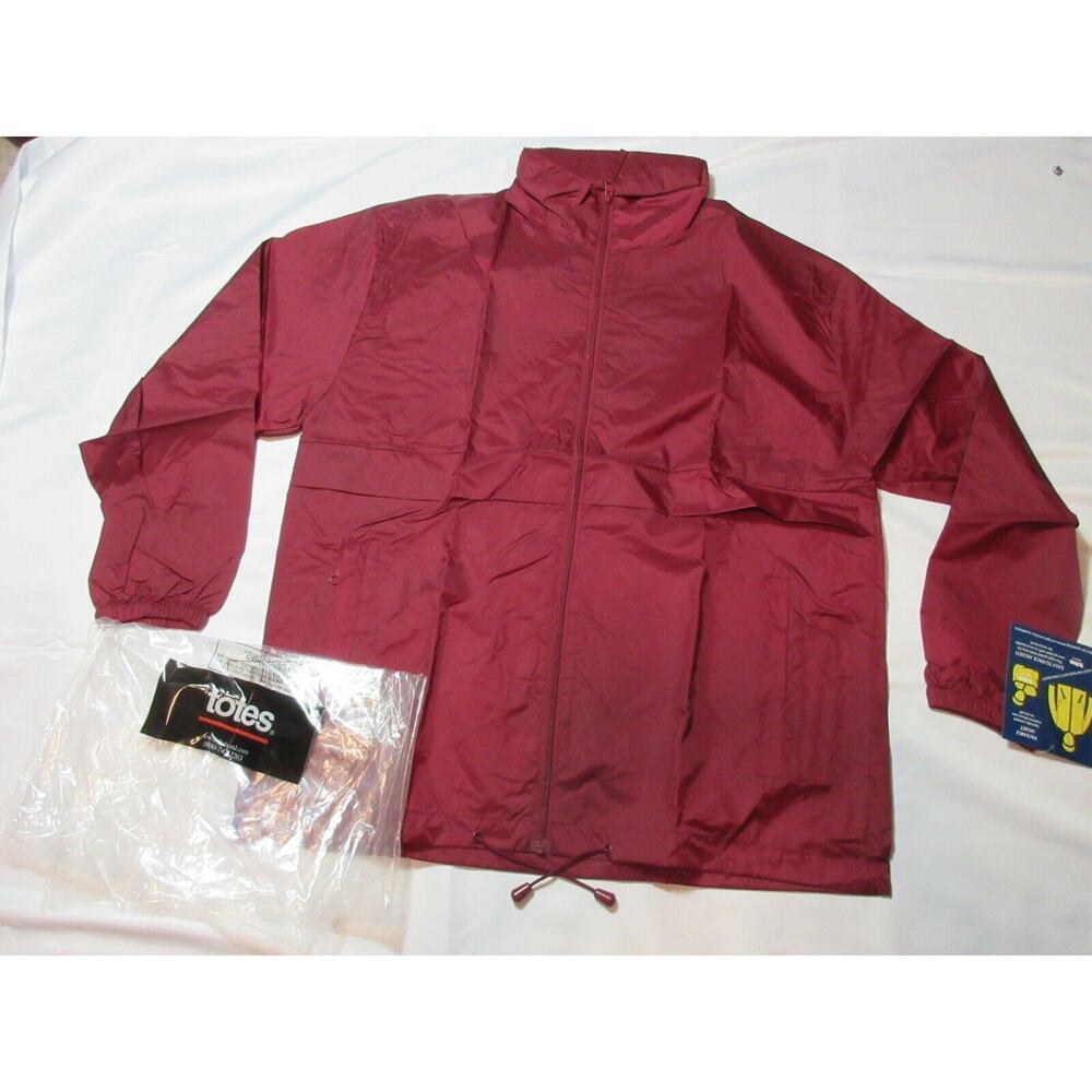 New VINTAGE Mens Haband TOTES Maroon Nylon Rain Jacket Windbreaker Medium #348